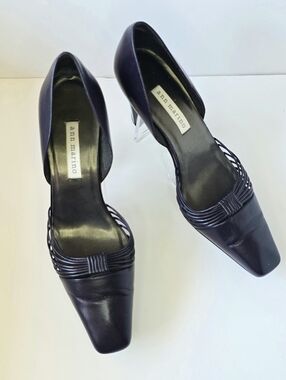 Ann Marino d'Orsay Plum Heels Square Toe Woven Strap Pumps Vintage Sz. 8.5